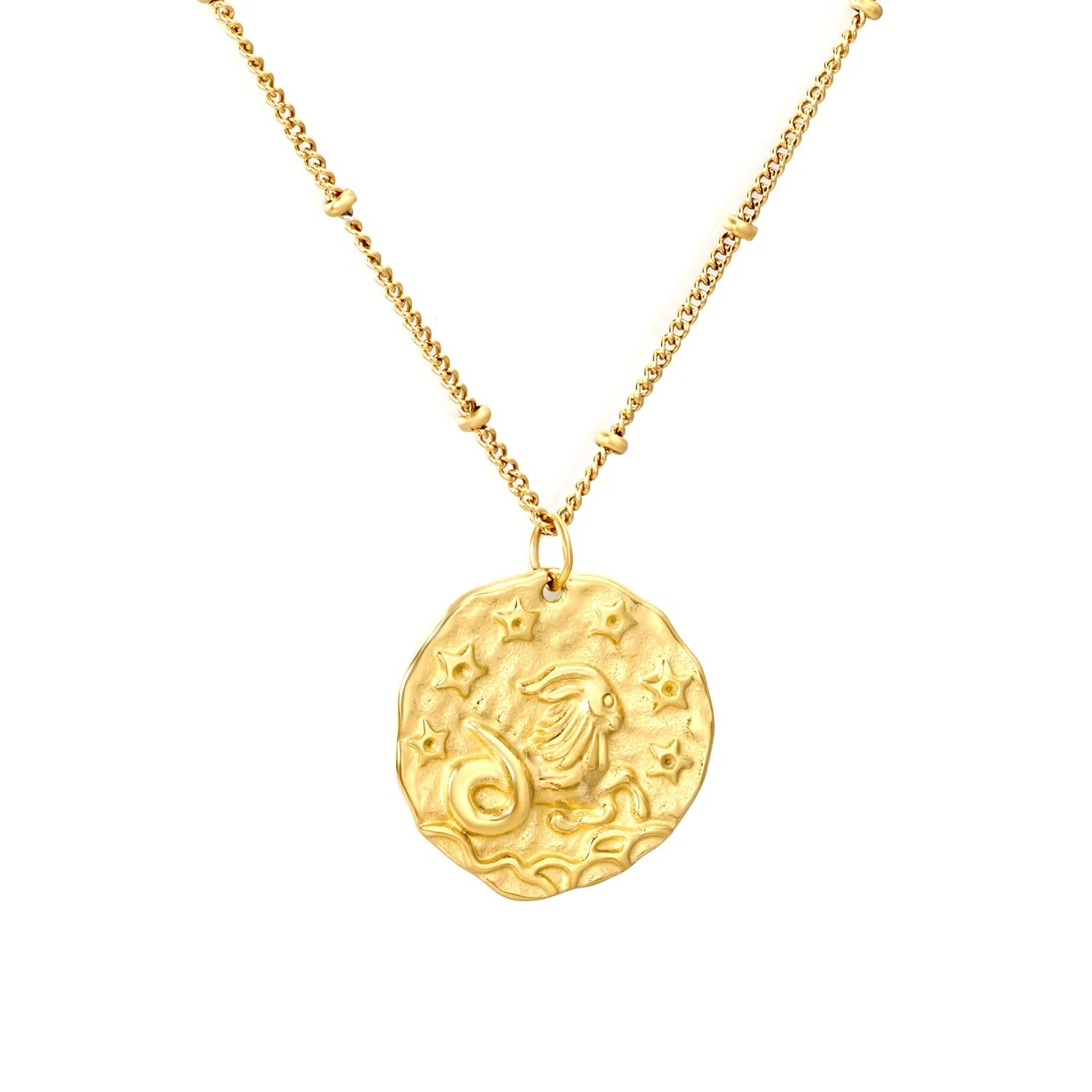 20.5*21.5mm constellation pendant with 0.4 side-mounted gemstone chain, 40+5cm+6mm round tail tag, necklace, gold color asonjewelry